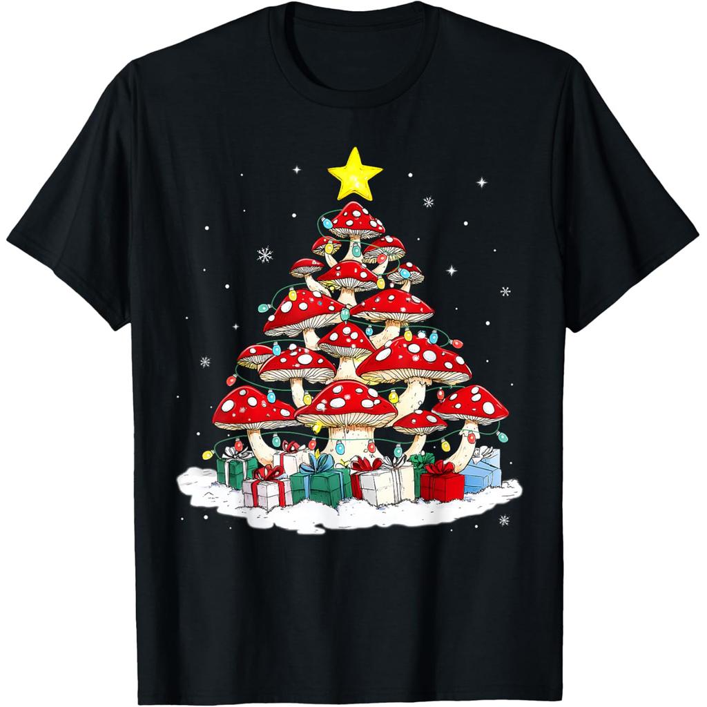 Mushroom Christmas Tree Merry Christmush Ugly Christmas T Shirts Cotton Humor Streetwear Tee Short Sleeve Unisex Loose Clothing