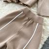 Autumn Winter Women Casual Knitted Sweater Trouser Two Piece Set Full Sleeve Flower Pullover Tops and Wide Leg Pant Tracksuit