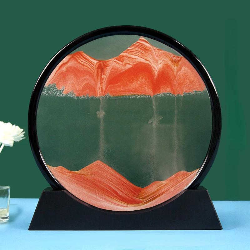 3D Moving Sand Art Round Liquid Hourglass Flowing Sand Painting Sandscape Motion Display Quicksand Painting Home Decor Gifts