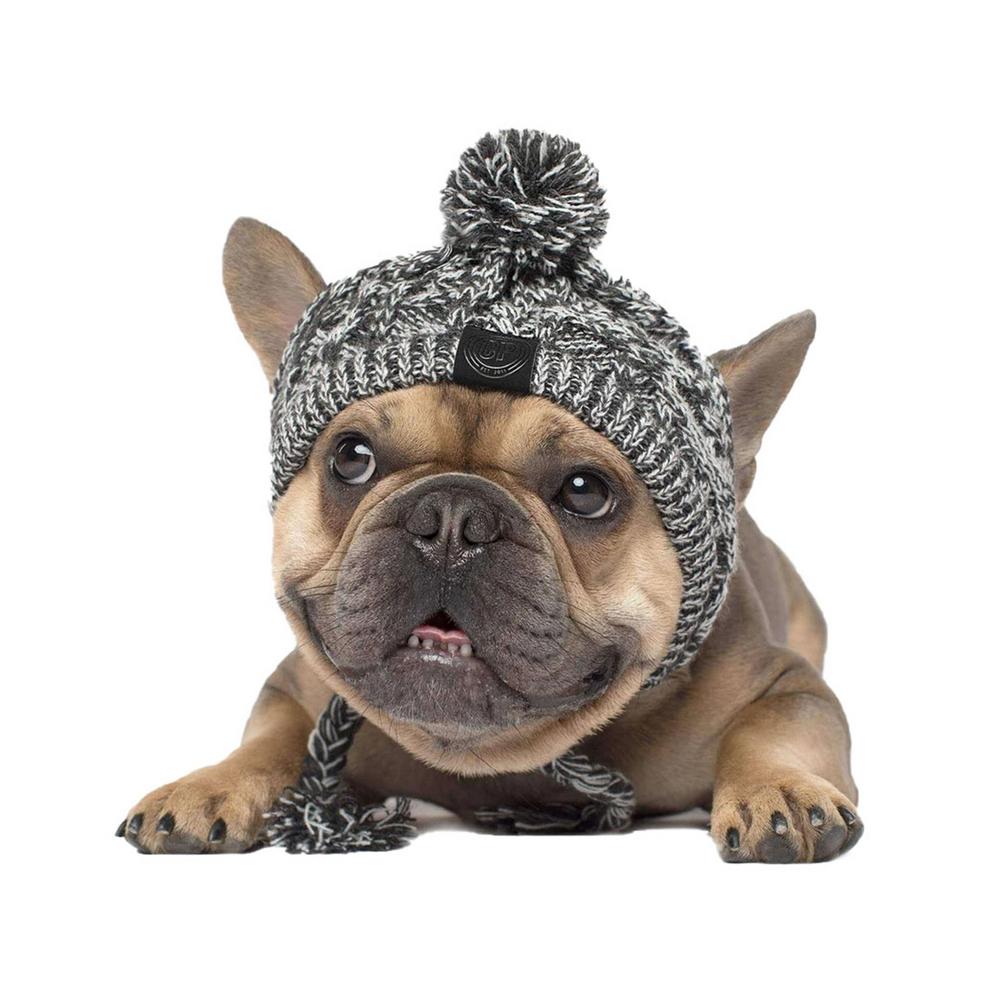Warm Pet Dog Knitted Hat Windproof Headwear for Autumn Winter French Bulldog Hat for Dogs Chihuahua Hat Fluffy Ball Pet Hat