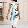 Women Plus Size Round Neck Sleeveless Printed Bodycon Midi Dress