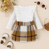 Baby Mädchen Herbst Outfit Sets 3M 6M 9M 12M 18M Einfarbig Langarm Rüschen strampler + Plaid Rock mit Gürtel
