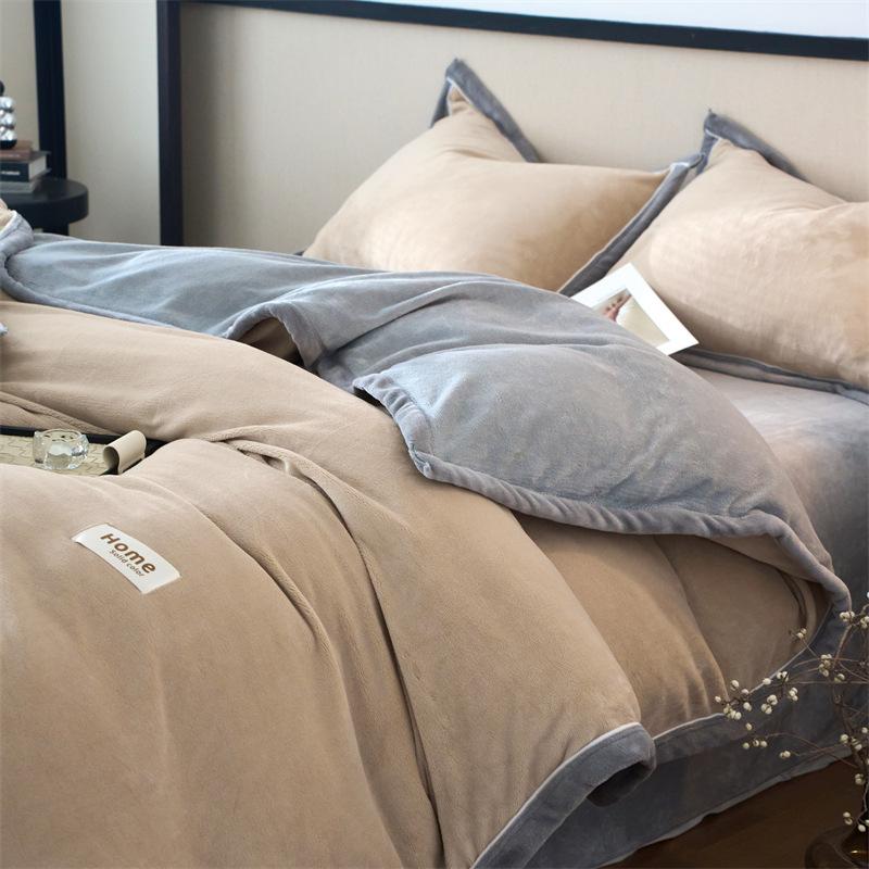 Thickened Milk Fleece Four-Piece Set, Button Coral Fleece Quilt Cover, Bed Three-Piece Set, Fleece Sheet Quilt Cover