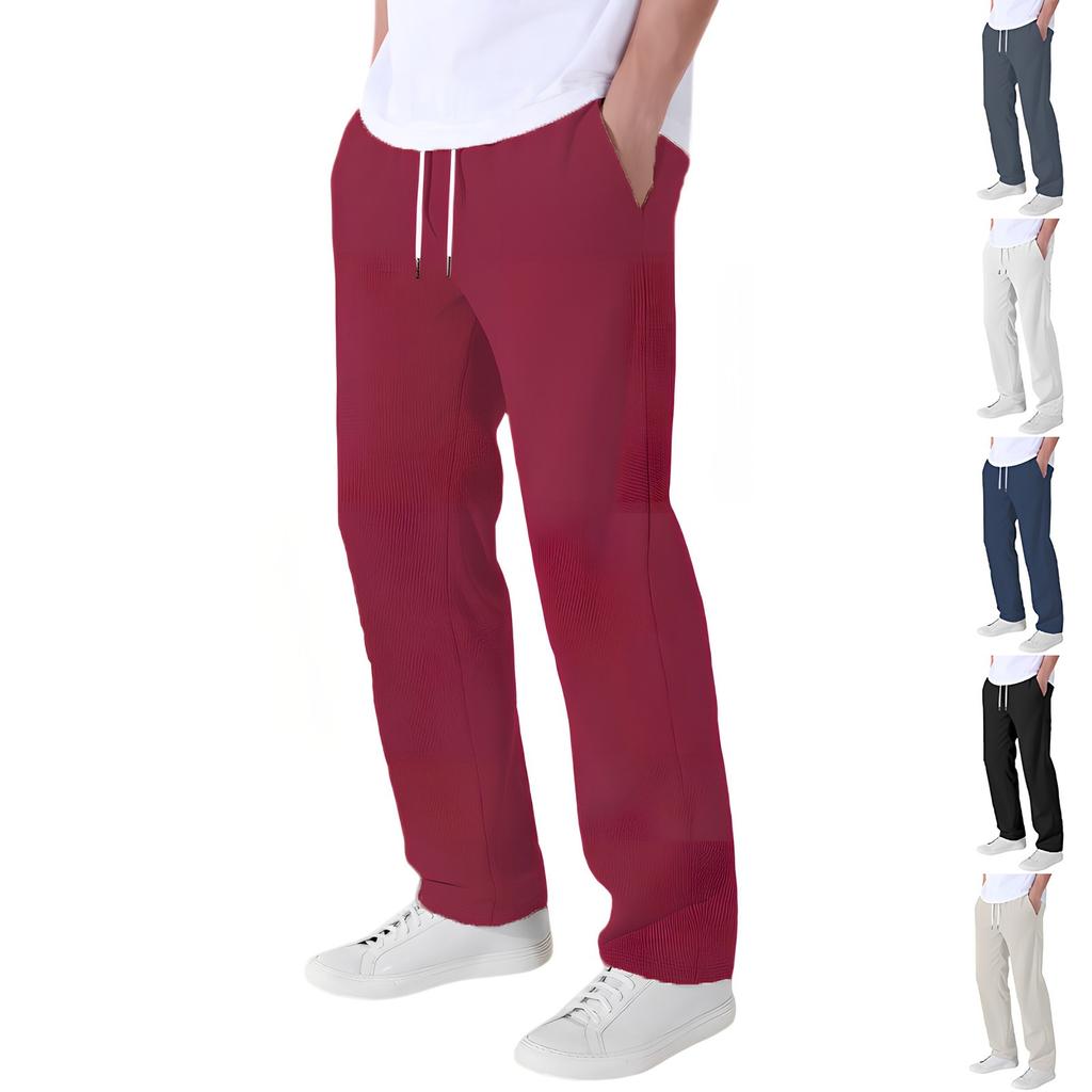 Men's Solid Color Weave Breathable Loose-Fit Casual Straight Leg Pants