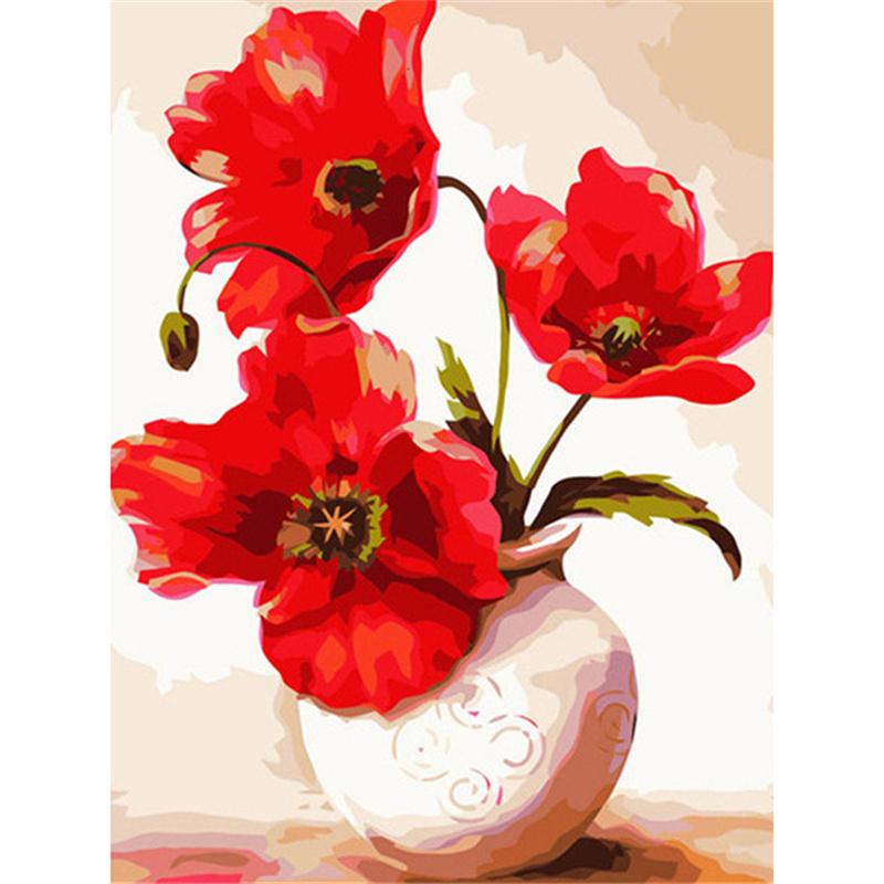 DIY Diamond Painting The Red Flowers Cross Stitch Kit Mosaic Art Diamond Painting Full Circle Diamond Home Decoration