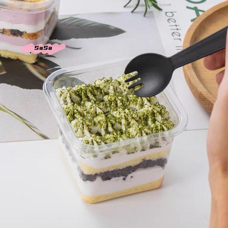 50Pcs 400ml Clear Plastic Dessert Cups with Lids Reusable Square Cupcake Containers Single Serve Sealed Mousse Cake Boxes