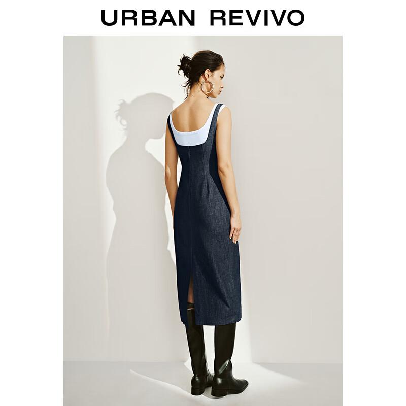 UR Women's Retro Faux Two-Piece Back Slit Denim Dress