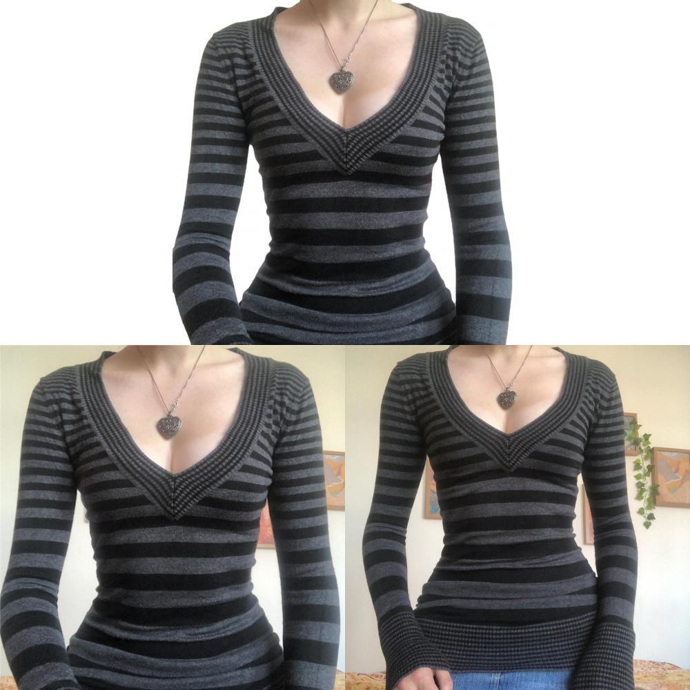 Gestreifter Damen V-Ausschnitt Strickpullover Mit Langen Ärmeln Für Den Street Style