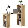 Computer Desk with Storage Shelf Corner Desk Adjacent Bookcase Multi-Storage Oak