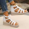 Sandals, Women's, Soft Leather, Wedge Heel, Rhinestone, Thick Sole, Roman Sandals, Hollowed Out, Women's Shoes