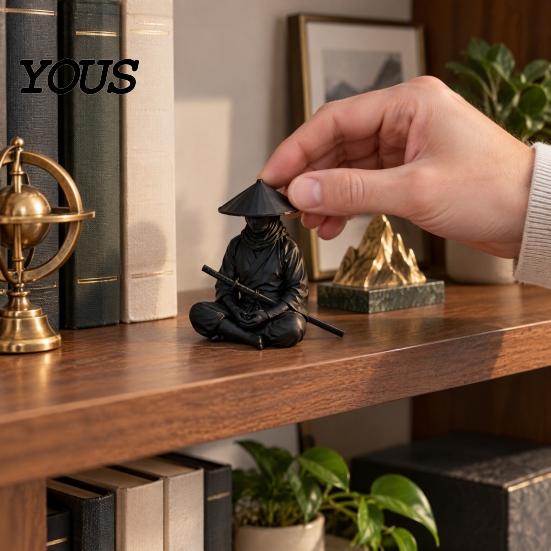 Samurai Warrior Statue Japanese Statue, 3D Printed Ninjas Figurine, Sit in Meditation Style Craft Sculpture for Home Tea Room Zen Decoration,