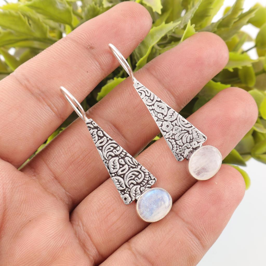 Rainbow Moonstone Jewelry, 925 Solid Sterling Silver Earrings Jewelry, Handmade Earrings Gemstone Jewelry For Women