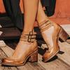 Boca Poco Profunda Estilo Clásico Zapato de Mujer Africana Sandalias Gruesas Tacones Casuales Con Cordones Punta Redonda Correas Burdeos Plataforma Comodidad