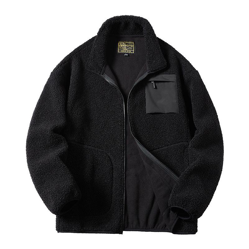 

Men s Winter Velvet Fleece Jacket - Long Sleeve, Stand Collar, Thickened Casual Hoodie 2XL чёрный