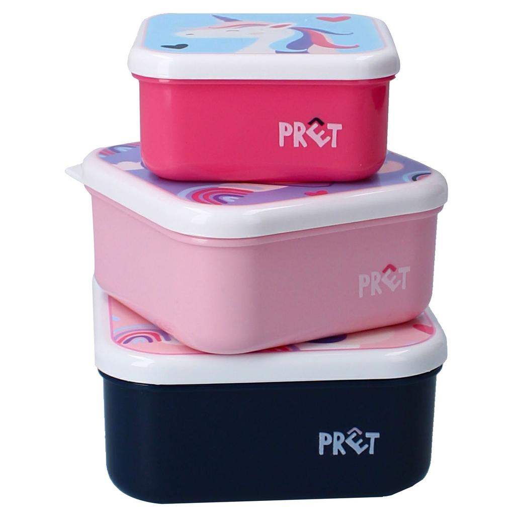 Les Trésors De Lily [A3072] - 3 Nesting Lunch Boxes 'Licorne My Unicorn' Pink - 12x12x6 Cm