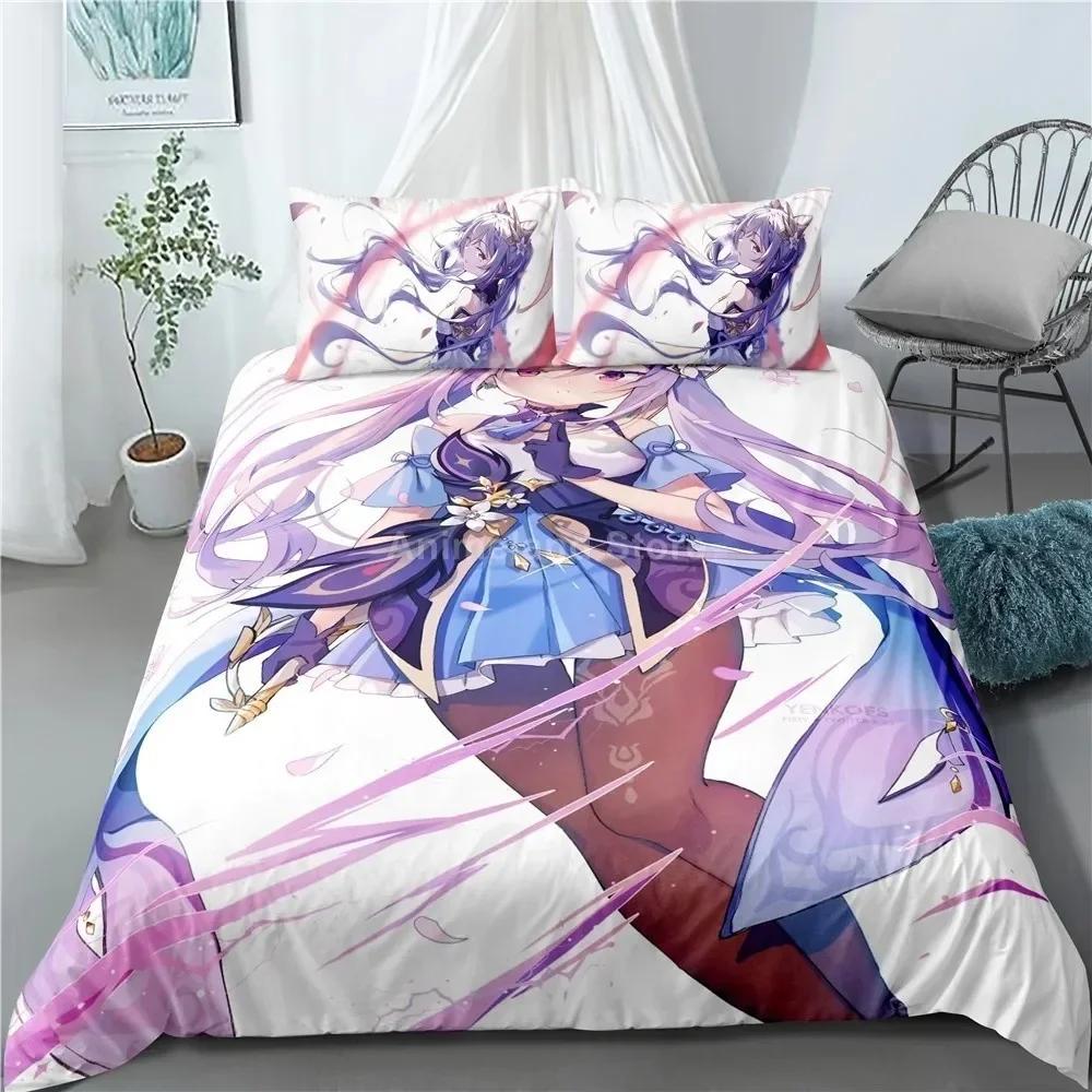 3d Print Anime Genshin Impact Keqing Bedding Set Cartoons Duvet Cover Set Comforter Bed Linen For Children Boy Decor Bedclothes