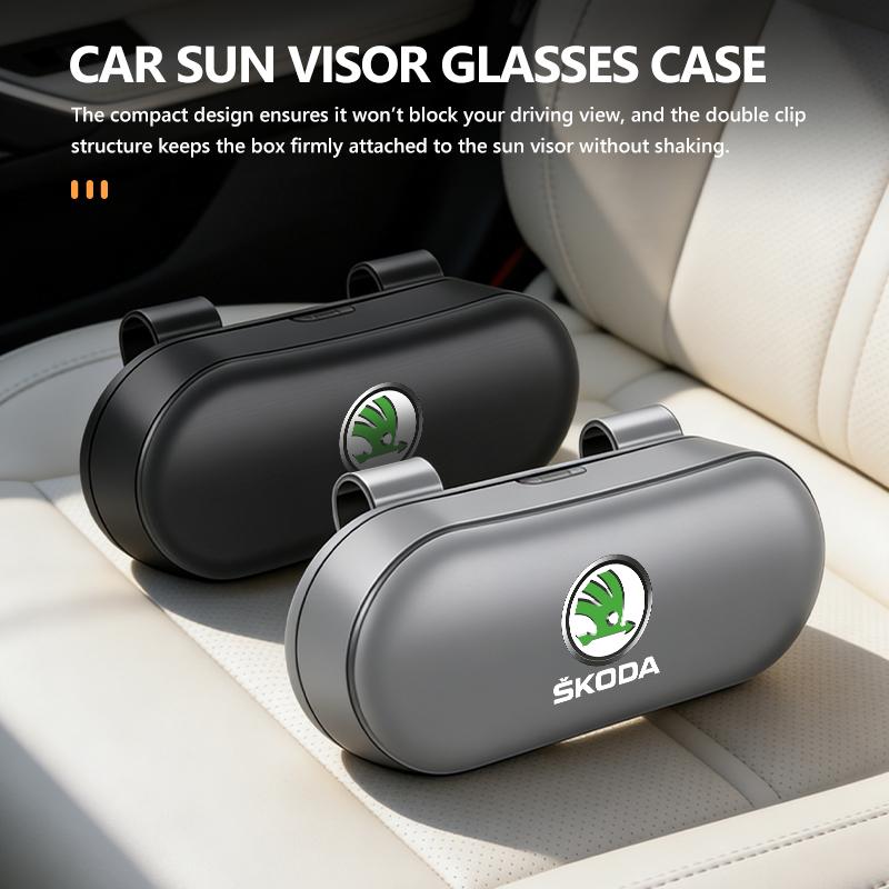 ZKUS4 Car Sun Visor Sunglasses Glasses Case Eyeglasses Holder Clip Box For Skoda Kamiq MK3 Roomster Rapid Kodiaq Karoq Fabia Enyaq