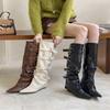 2025 Autumn New Pointed Thin Heel Medium Heel Belt Buckle Fashion Boots High Boots Women's European and American Fashion High Heel Boots