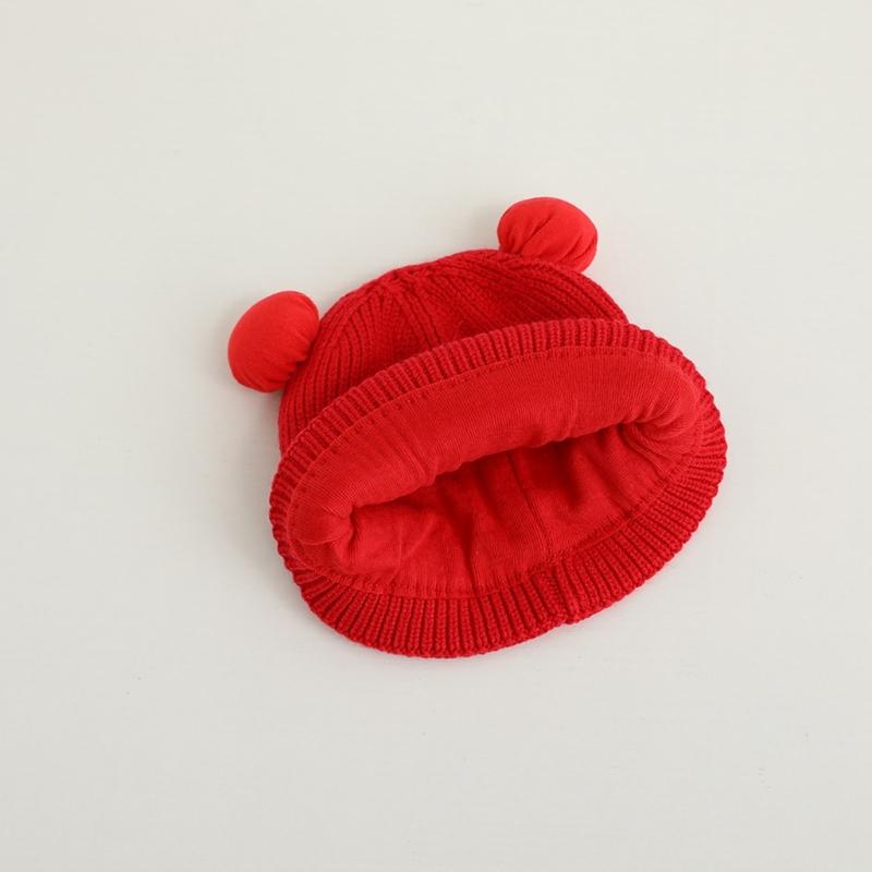Red Knitted Hat Soft Baby Bonnet Cap Beanie Cap for Baby Infant Toddler Newborn Chinese Theme Winter Warm Hairball Hat