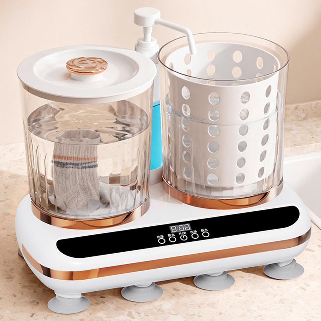 Underwear Washing Machine with Dual Cup Dry Drain Pipe Rechargeable Portable Underwear Washer for Bathroom Home Travel