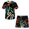 European and American Amazon Summer New Colorful Patterned 3D Print T-shirt Men's Casual Short Sleeve Shorts Short Sleeve Set