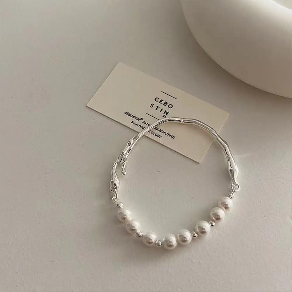Irregular Liquid Metal Girl Gift Copper Women Bracelet Korean Style Jewelry Pearls Bracelet Party Jewelry Accessories Baroque