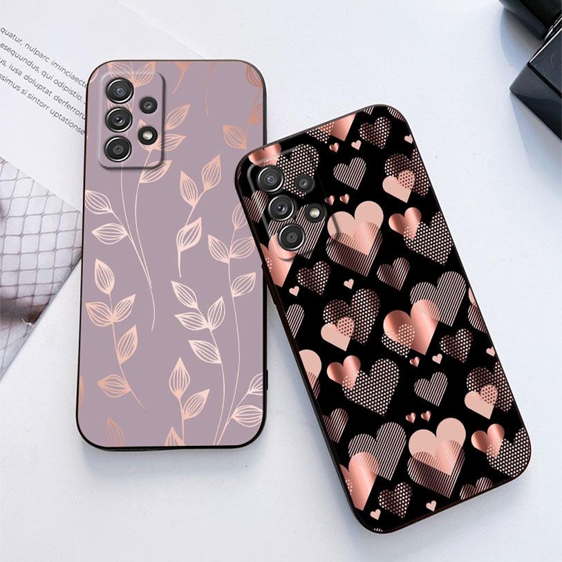 Glitter Hearts Love Leaf Phone Case For Samsung Galaxy S24FE S25 Ultra A02 A03 A04 A05 A06 A12 A13 A16 A26 A35 A36 A56 A55 Cover