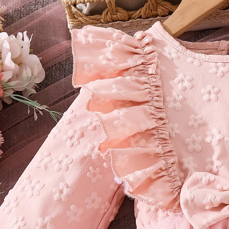 Girl Sweet Mesh Dress Autumn Winter New Lace Long Sleeve Butterfly Design Princess Dress