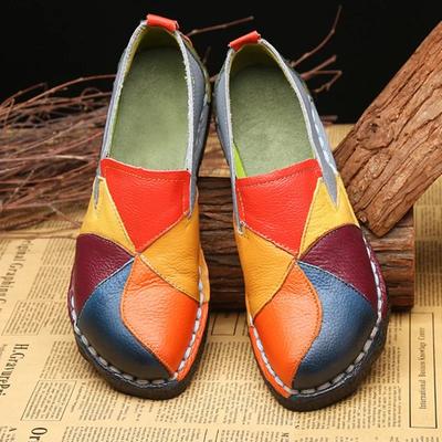Novas vendas de sapatos femininos com remendos costurados, sapatos casuais baixos para mulheres, sapatos baixos de verão, sapatos macios em cores doces