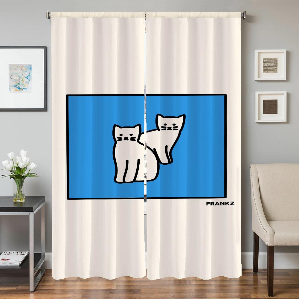 Window Home Interior Kitchen Curtains for Living Room 2 Pieces Blackout Curtains Door Curtain Cat Bedroom Decoration Partition