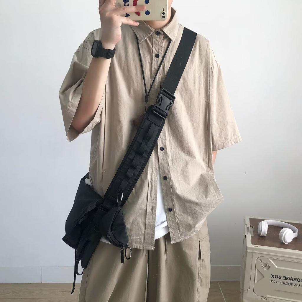 Retro kortärmad skjorta i Hong Kong-stil herr sommar japansk lös arbetskläder vardaglig femkvartsärmad toppjacka