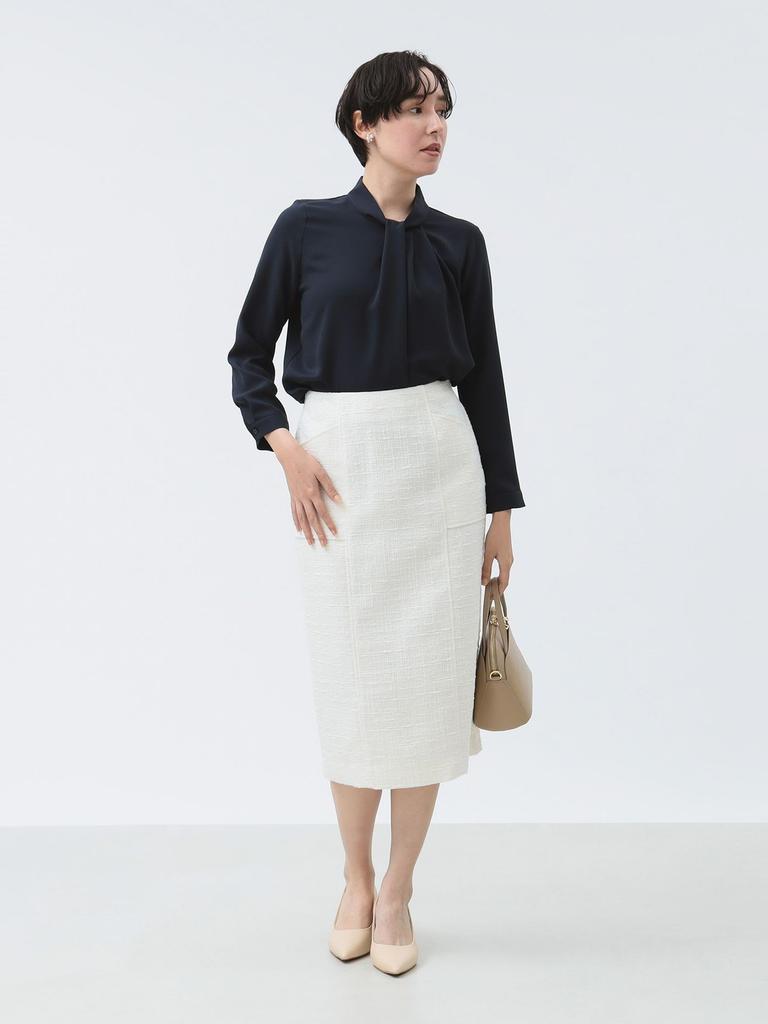 B:MING LIFE STORE by BEAMS Women's Georgette Bowtie Blouse (S-L) Navy Medium