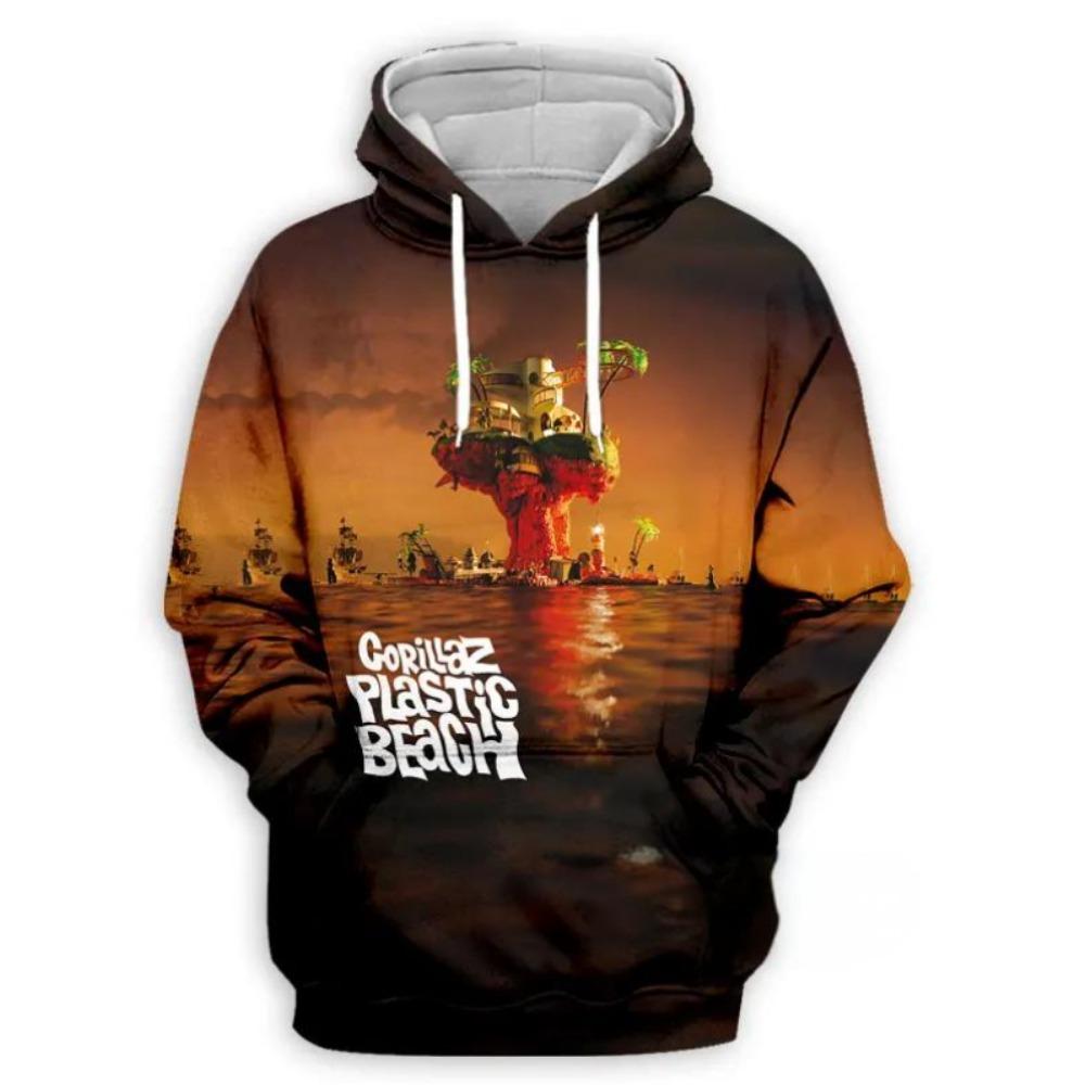 Mikina s kapucí Gorillaz Band s 3D potiskem pro děti, ležérní nadměrný Y2k Harajuku top s kapucí, chlapecká mikina