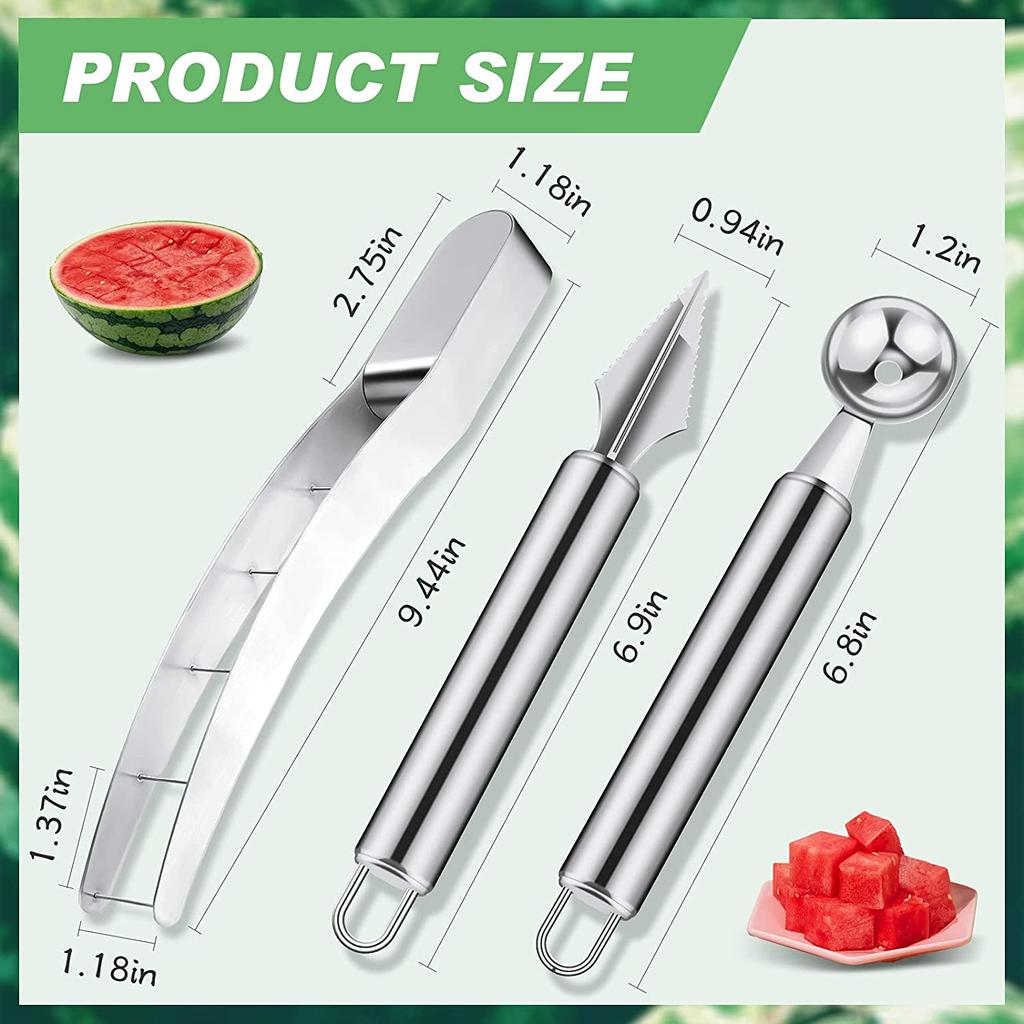 3 sztuki Krajalnica do arbuza Krajalnica Krajalnica do kostek arbuza ze stali nierdzewnej Szybko bezpieczny nóż do arbuza Łyżka do kopania owoców Narzędzia do rzeźbienia w owocach