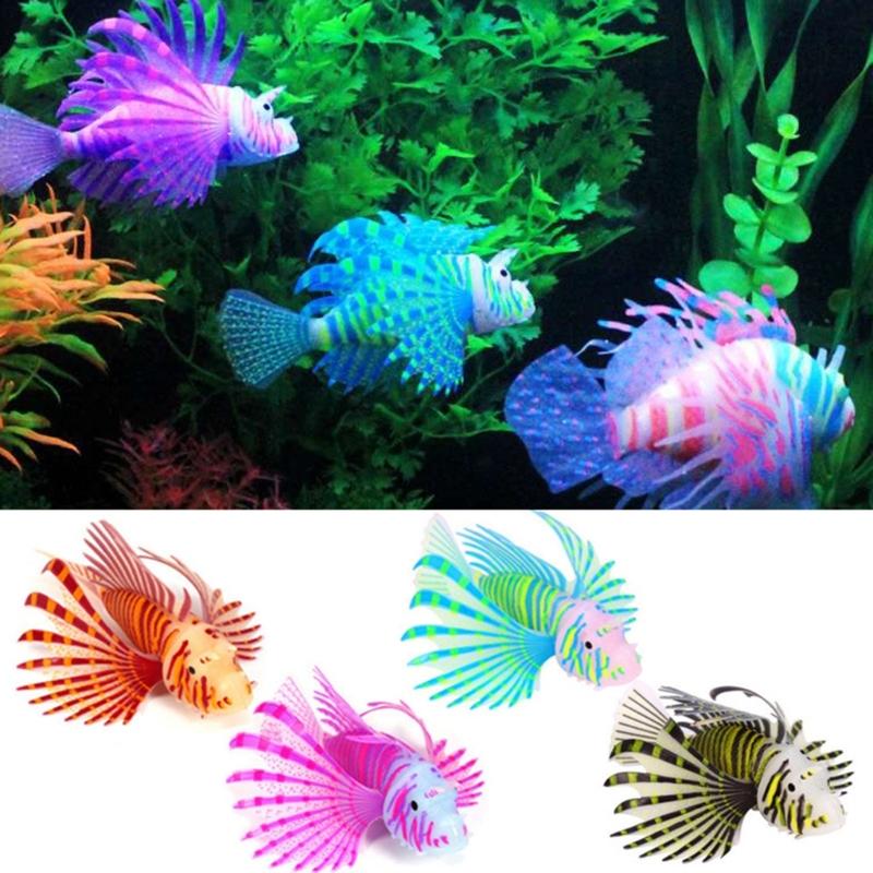 Luminously Artificial Lionfish Fish Silicas Lionfish Ornaments Glowing Aquariums Tanks Landscape Ornaments Home Decors