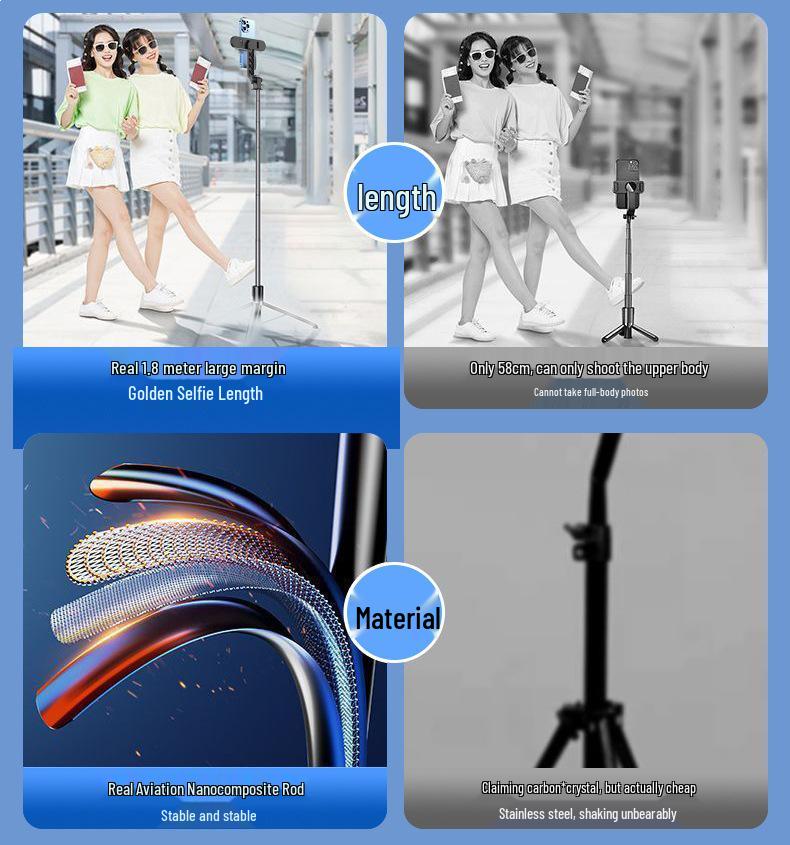 Bluetooth Selfie Stick & Tripod with Fill Light for Live Streaming and Photography