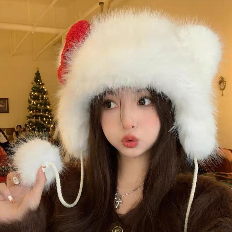 

Зимняя корейская мода Милая шапка с бантом и животным, утолщенная, для женщин белый