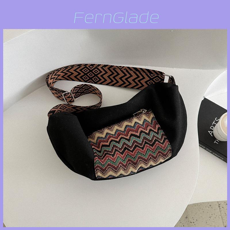 Fashion Ethnic Style Canvas Large Capacity Casual Bag 2024 New Korean Winter Striped Waist Bag Single Shoulder Diagonal Bag Blue