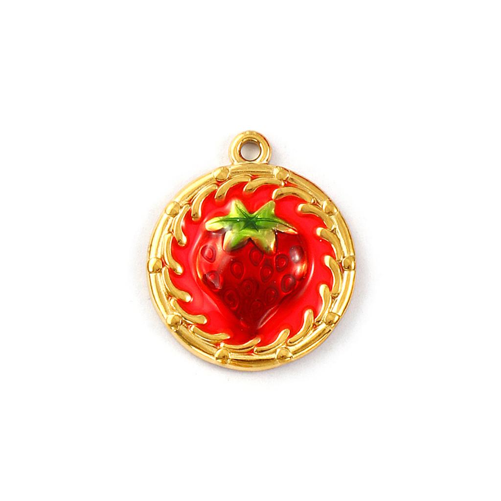 1Piece 304 Stainless Steel Charms 18K Gold Plated Enamel Strawberry Acorn Snail Mushroom Pendant For DIY Necklace Jewelry Making