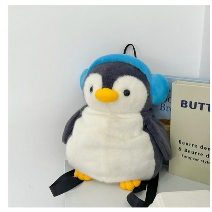 Penguin Plush Backpack With Earphones For Casual Outings With Breathable Design