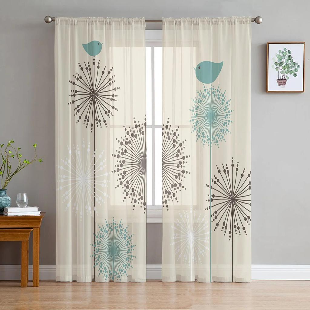 Czarno-białe tiulowe zasłony z mniszka lekarskiego do dekoracji salonu nowoczesna zasłona kuchenna z szyfonu przezroczysty woal