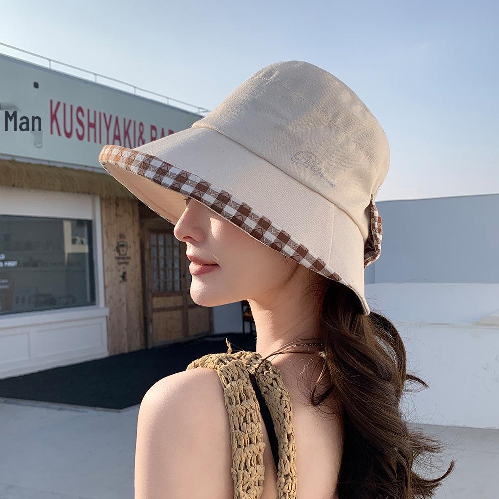 Women's Summer Plaid Bucket Hat: Breathable, UV Protection, Face-Slimming, with Bowknot