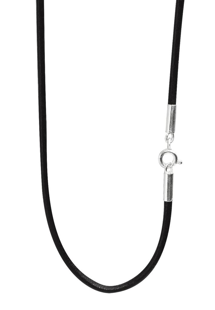 [Shinjuku Gin no Kura] Made in Japan Leather Choker Necklace with Cowhide Cord, Silver 925 (Black), 2.0mm Wide, 30cm-80cm Long (45cm Long)