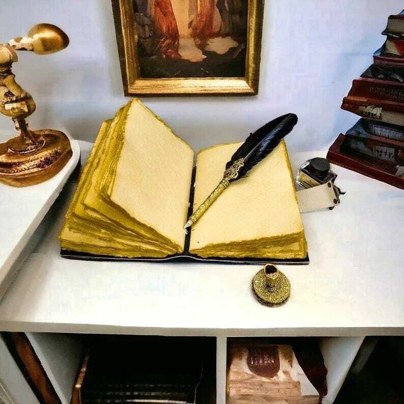 Large grimoire vintage leather journal raven leather journal notebook journal