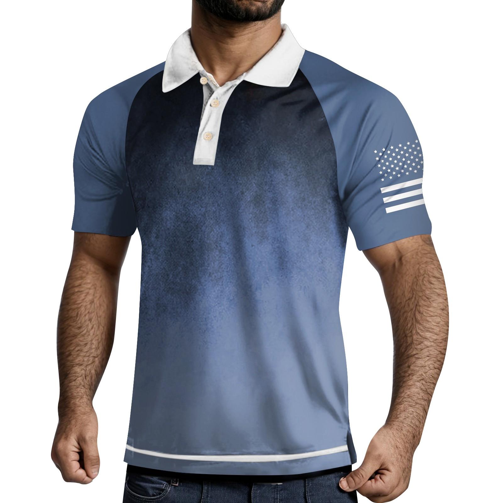 

Мужская рубашка с коротким рукавом и тремя пуговицами и лацканами XXXXL синий