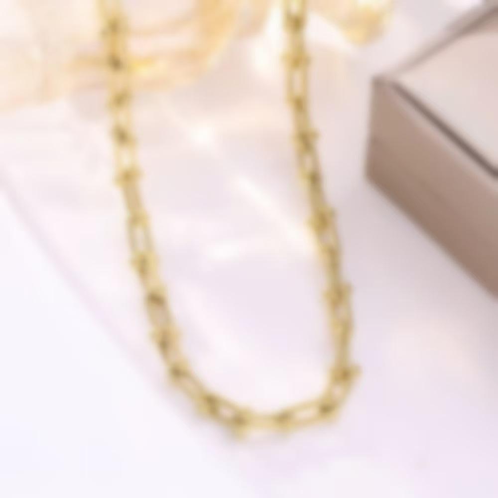 Europäischer und Amerikanischer Stil U-förmiges Hufeisen Halsketten-, Armband- und Ohrstecker-Set - 18 Karat Gold Titanstahl Bambusgelenk Design