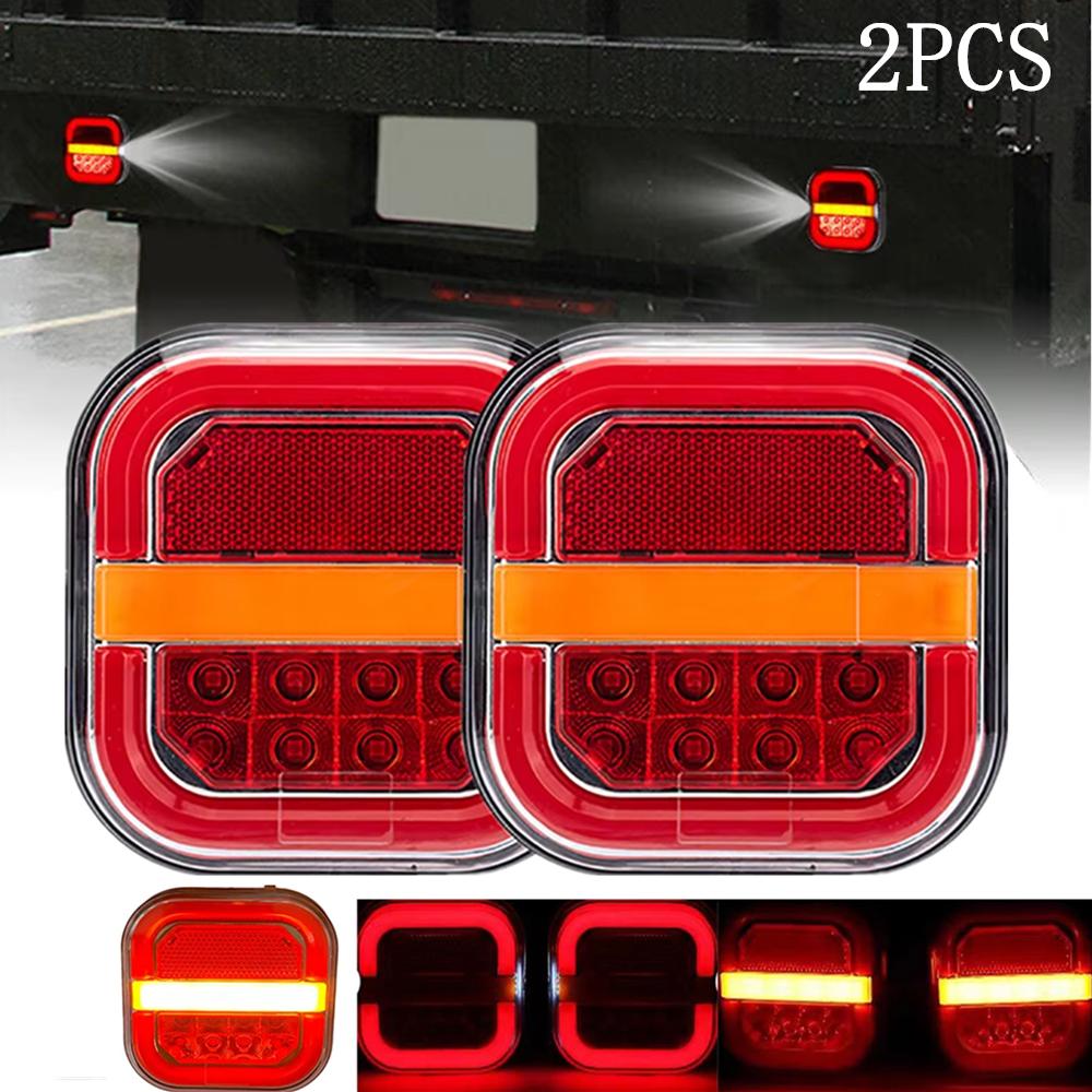 2PCS Red Yellow White Flowing 28LED Side Marker Light Truck Trailer Turn Signal Tail Lights Car Stop Brake Indicator Taillights