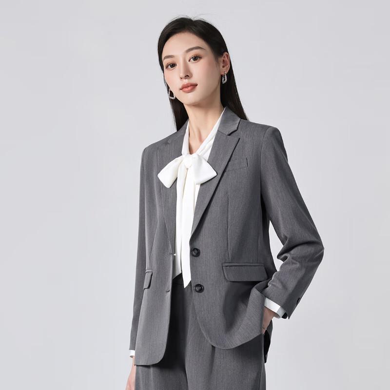 Toluoman Women's Grey Relaxed Fit Suit & Wide-Leg Pants Set