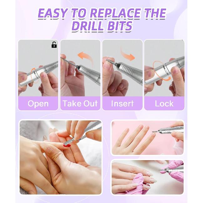 45000RPM Nail Drill Machine With Low Noise Portable Nail Drill Machine Rechargeable Nail Sander File For Manicure Salon Tool