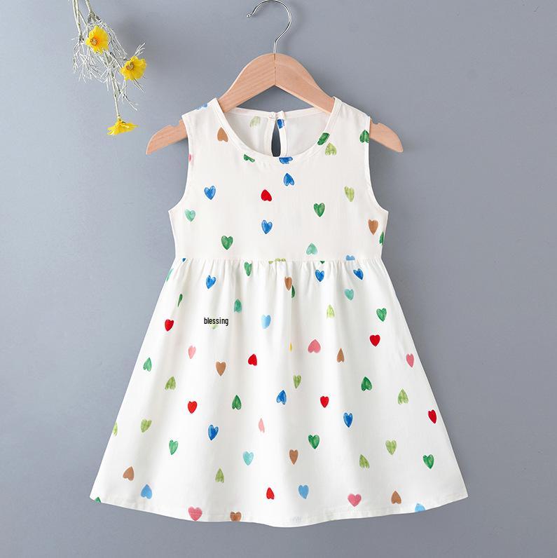 Vestido de Praia de Princesa Floral de Verão para Meninas, Regata de Algodão e Seda, Saia Evasê